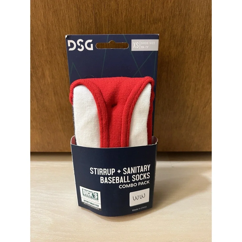 DSG Stirrup + Sanitary Baseball Socks Red and White, Youth XS‎ 9K-1Y New